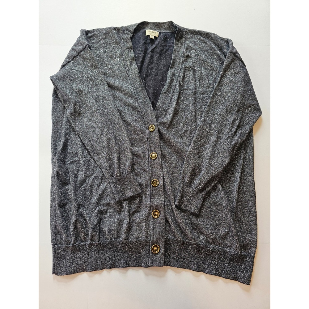 Umgee Cardigan Sweater Womens M L Gray Metallic Shimmer Button Front Cozy